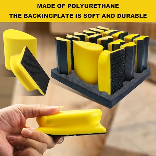 Hand Sanding Block Set, 16 Assorted Contoured Profiles, Hook & Loop - color: Yellow