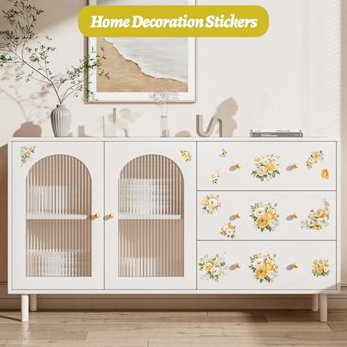 Flowers Rub On Transfers for Furniture and Crafts, 3pcs Yellow Rose Flowers Transfers Stickers Waterproof Decals for Bookcase Wardrobe DIY Home Door - color: Yellow Roses