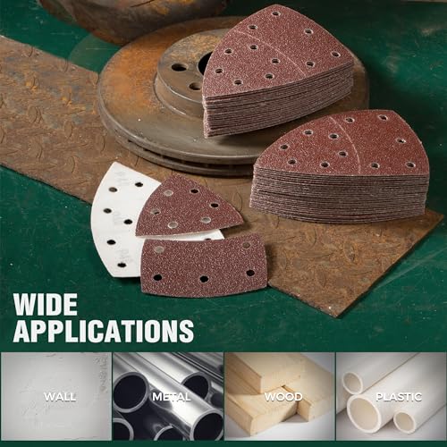S SATC 50 PCS Mouse Sander Sandpaper 11 Holes 40 Grit Detail Sander Sandpaper Palm Sander Paper Hook and Loop Sander Pads Triangular Sanding Sheets - style: 50PCS 11 Hole 40 Grit