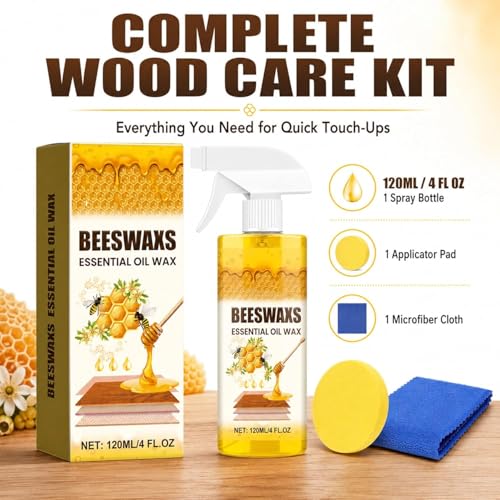 Beeswax Spray for Wood,Beeswax Wood Polish Spray,Deep Restore Furniture Cleaner for Cabinets, Hardwood Floors, Tables & All Wood Surfaces, (Includes sponge and towel)
