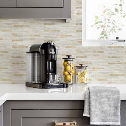 STICKGOO 20 Sheets Peel and Stick Backsplash Tile, Stick on Backsplash for Kitchen and Bathroom, Sunny Beige Look PVC Mixed Metal Gold Self Adhesive Wall Tiles - color: Sunny Beige + Metal Gold
