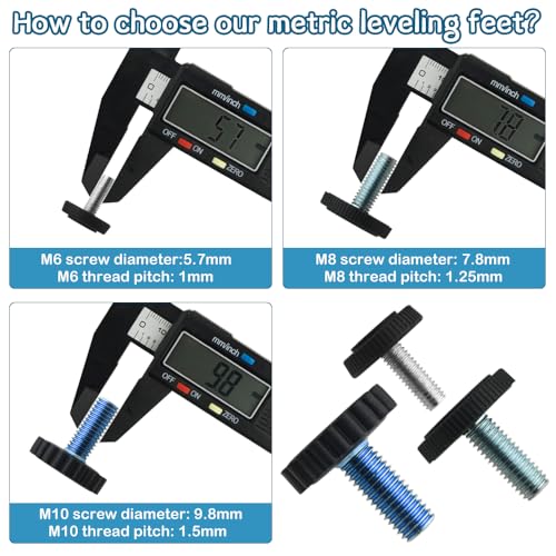 TOVOT 8PCS M10×1.5MM Furniture Leveling Feet 30MM Table Feet Screw on Adjustable Furniture feet Heavy Duty Levelers with T-Nuts for Chair Cabinet