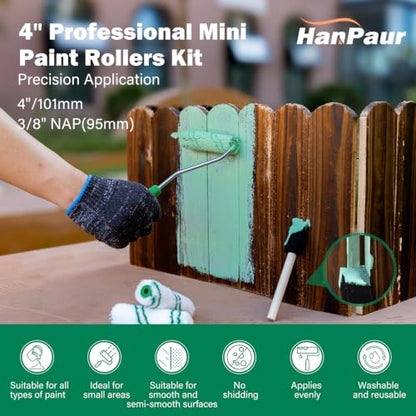 4 Inch Microfiber Paint Roller Kit, 42 Piece, 3/8" Nap - size: 4 Inch Microfiber Paint Roller Kit, 42 Pack