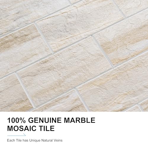 20-Sheet Peel and Stick Backsplash, Subway Tile Wall Tiles 13.5" x 5.8" 3D PVC Adhesive Stick on Tile Stick for Kitchen Fireplace (Greek Beige Marble) - color: Greek Beige Marble