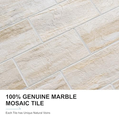 20-Sheet Peel and Stick Backsplash, Subway Tile Wall Tiles 13.5" x 5.8" 3D PVC Adhesive Stick on Tile Stick for Kitchen Fireplace (Greek Beige Marble) - color: Greek Beige Marble