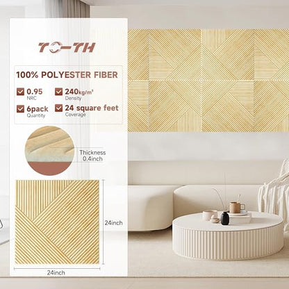 TO-TH Acoustic Panels Peel and Stick Sound Proof Panel 6Pack, Natural Oak - color: Natural Oak