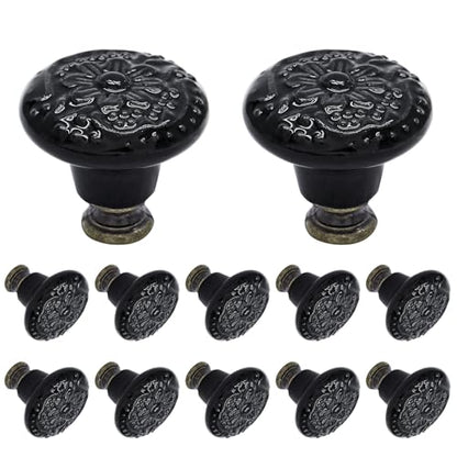 Biaungdo 12 Pcs Black Ceramic Kitchen Cabinet Knobs