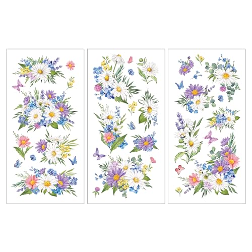 Joeyan 3 Sheets Rub On Transfers for Crafts and Furniture Daisy Rub on Transfer Sticker Flowers Butterfly Decals for Wood Glass Metal Canvas Porcelain Plastic DIY Craft Home Decor, 6" x12" - style: Daisy