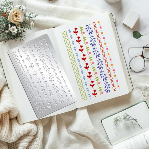 UNICRAFTALE Metal Stencil for Craft Wood Burning Long Border Stencil Stainless Steel Reusable Template for Journaling Engraving Drawing Scrapbooking Painting on Wood Paper Fabric - style: Long Border