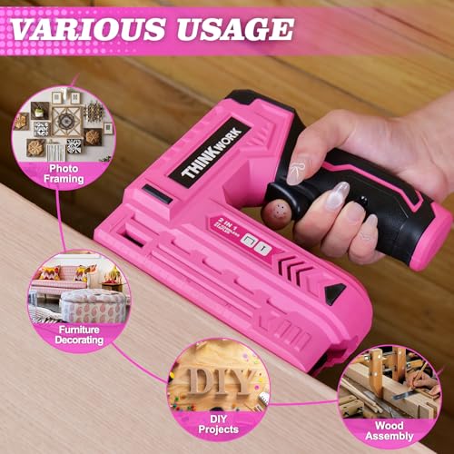 THINKWORK Pink Electric Staple Gun - 2 in 1 Nail Gun Battery Powered