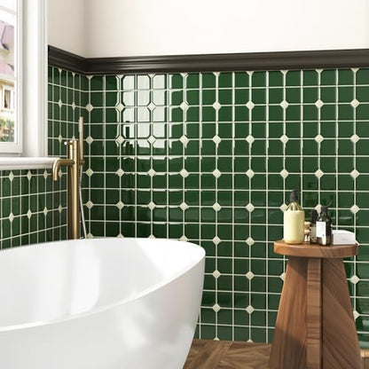 Green Peel and Stick Tile 3D Square Backsplash for Kitchen Vinyl - color: Green-square, size: 20 Pieces