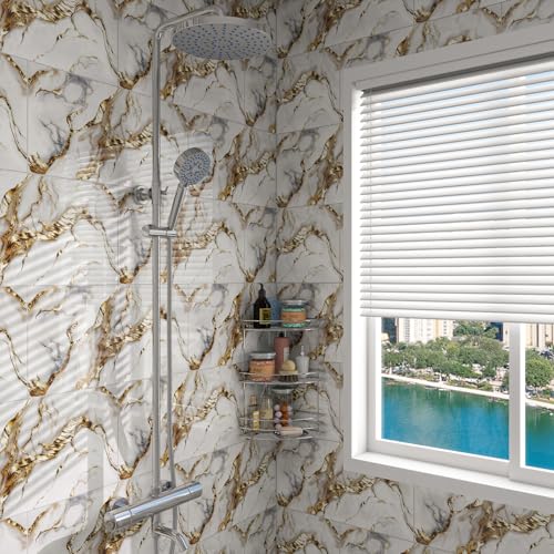 Marble Peel and Stick Backsplash 23.6 x11.8 in, 10PCS - color: White Gilding