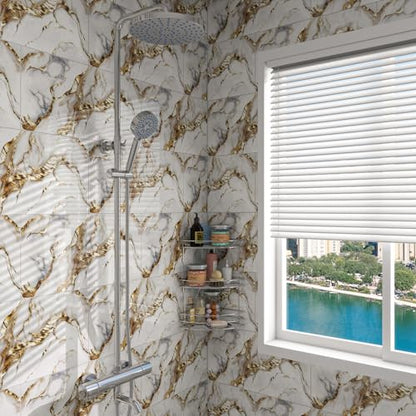 Marble Peel and Stick Backsplash 23.6 x11.8 in, 10PCS - color: White Gilding