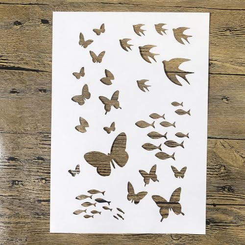 TIAMECH A4 Reusable Butterfly Swallow School of Fish Stencil for Painting - color: Butterfly Swallow School of Fish