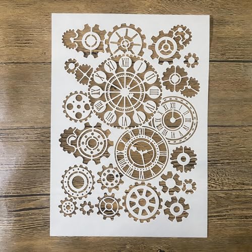 TIAMECH A4 Reusable Steampunk Gear Stencil for Painting - style: Steampunk Gear Clock