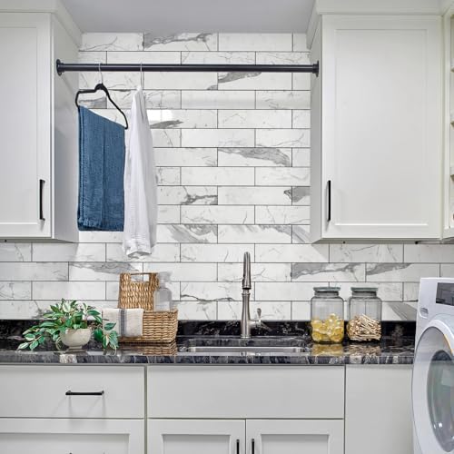 Vamos Tile Peel & Stick Backsplash on Subway Tile,40-Pack 3''x12'',Glossy - color: Statury White with Dark Gray Grout