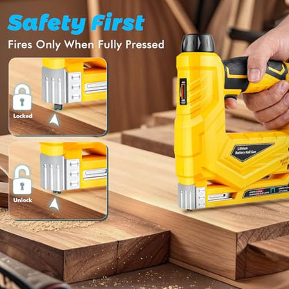 Cordless 18 Gauge Brad Nailer Compatible with 20V Battery, 2-in-1 Brad Nailer/Narrow Crown Stapler, Electric Nail Gun with Nails/Staples, Dual Mode Framing Nail Gun for Trim Wood Crafting - No Battery