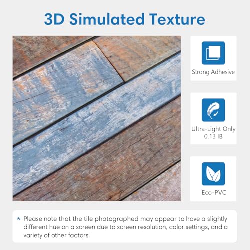 COMSTICKC 3D Peel and Stick Faux Wood Wall Sticker, 10 Pcs 11.8" x 11.8" - color: Brown-Blue