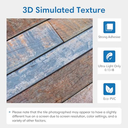 COMSTICKC 3D Peel and Stick Faux Wood Wall Sticker, 10 Pcs 11.8" x 11.8" - color: Brown-Blue