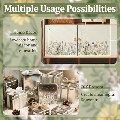 WANDIC 3 Sheets UV DTF Rub on Transfer Stickers, Horizontal Wildflower 3D Cup Warp Waterproof Decals for Glass Bottle Furniture Crafts,15 * 30cm - color: Wildflower Butterfly