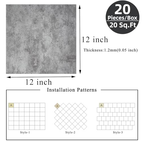 Peel and Stick Floor Tile 12 x 12 Inch Self Adhesive Marble Vinyl Flooring - color: Mottled Ash Grey