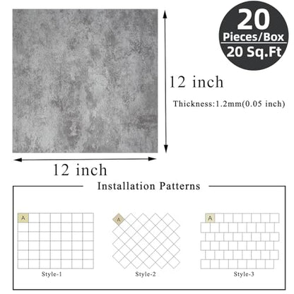 Peel and Stick Floor Tile 12 x 12 Inch Self Adhesive Marble Vinyl Flooring - color: Mottled Ash Grey