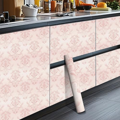 HOMETITUTE Pink Damask Peel and Stick Wallpaper 118.1x17.7 Inch Vinyl - color: Pink Classic Damask