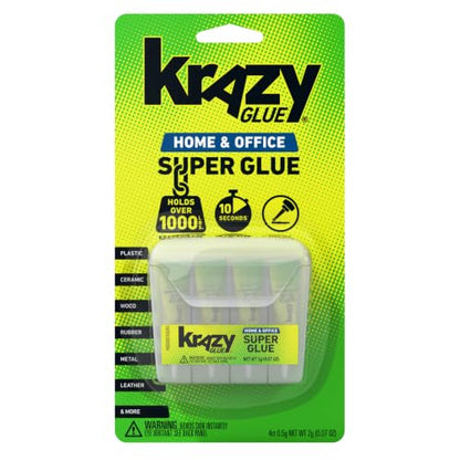 Krazy Glue Home & Office Superglue Singles, Fine Tip (4 x 0.5g Tubes)