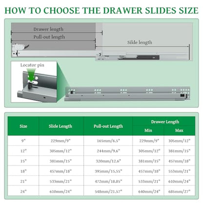 1Pair(2Pack) 15 Inch Undermount Drawer Slides with Rear Mount Bracket - size: 15 Inch