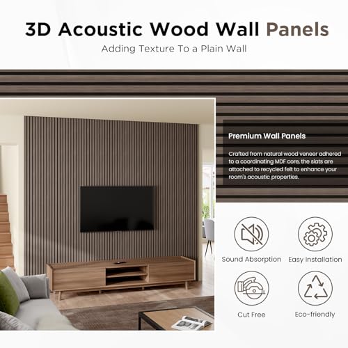 SMARTSTANDARD Wood Slat Acoustic Wall Panels 4 Pack 94"x12.6" Dark Walnut - color: Classic Dark Walnut, size: 94.5" x 50.4"