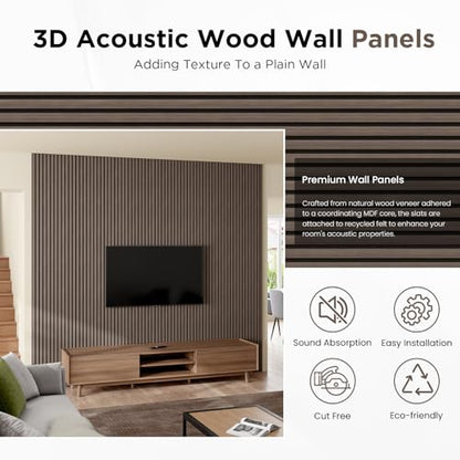 SMARTSTANDARD Wood Slat Acoustic Wall Panels 4 Pack 94"x12.6" Dark Walnut - color: Classic Dark Walnut, size: 94.5" x 50.4"