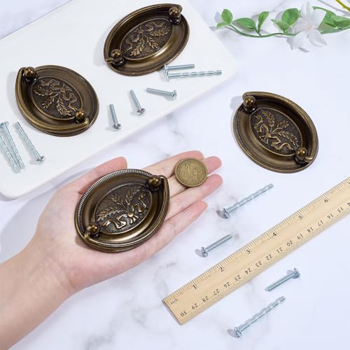 PH PandaHall 4 Pack Antique Drawer Pulls Handles Oval Bail Drawer Pulls 3.3inch Vintage Cabinet Handle Bronze Wheat Pattern Drop Swing Handles with Screws for Vanity Nightstand Wardrobe Cupboard Knob