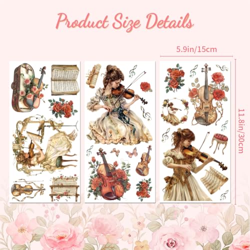 Peacoblue Violin Girl, Flower Rub On Transfers for Furniture Craft 6"x12" - style: Violin Girl