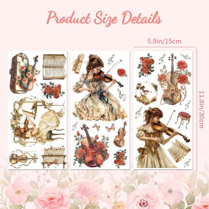Peacoblue Violin Girl, Flower Rub On Transfers for Furniture Craft 6"x12" - style: Violin Girl