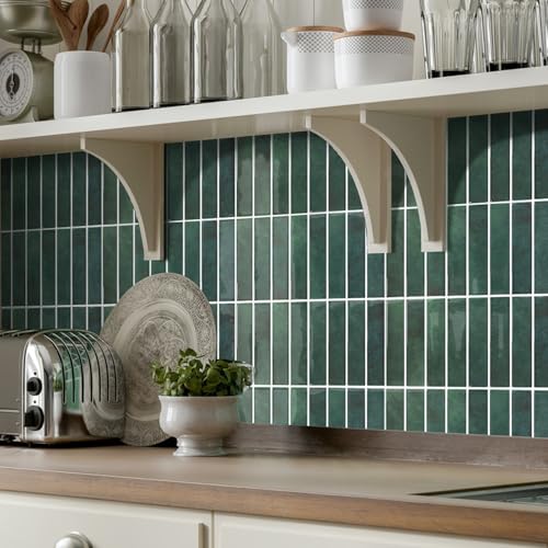 Commomy Green Peel and Stick Tile - 10 Pcs of 12" x 12" - color: Forest Green, Glossy Surface