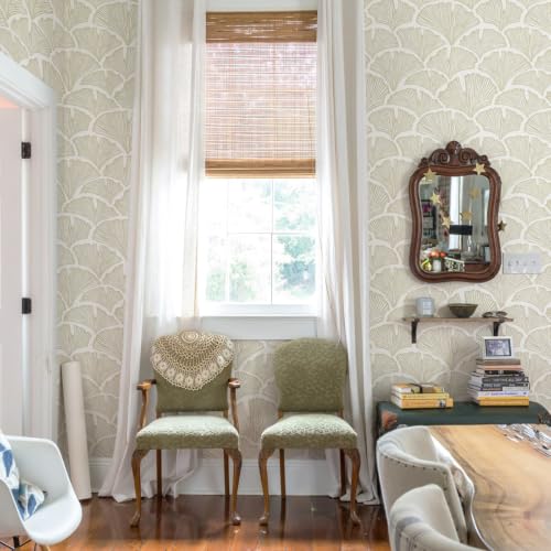 Peel and Stick Wallpaper for Bedroom Khaki&Beige Leaf Self-Adhesive - color: Khaki and Beige, size: 17.3" x 78.7"