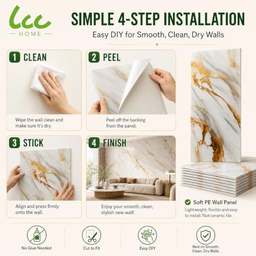LCC Peel and Stick Wall Panels, Marble Look Backsplash Panels, Lightweight Wall Covering for Kitchen, Bathroom, Living Room & Bedroom (50, Luxury Gold Vein Marble) - color: Luxury Gold Vein Marble