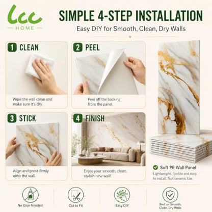 LCC Peel and Stick Wall Panels, Marble Look Backsplash Panels, Lightweight Wall Covering for Kitchen, Bathroom, Living Room & Bedroom (50, Luxury Gold Vein Marble) - color: Luxury Gold Vein Marble