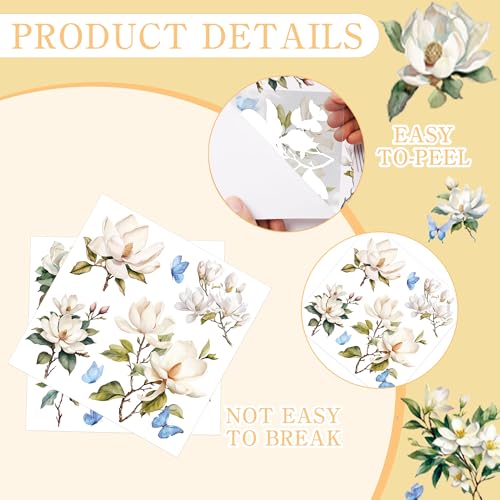12 Pcs White Magnolia Rub-On Transfers for Furniture & Crafts - style: White Magnolia