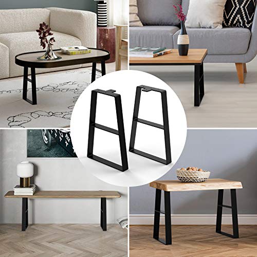 Orgerphy 16” Black Trapezoid Metal Bench Legs (2PCS) | Heavy Duty Furniture Legs for Bench| Mertal Table Legs| Screws and 4pcs Rubber Floor Protectors | Mid Century Modern Desk Legs Furniture Legs - size: 16 Inch