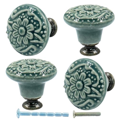Piutouyar Green Ceramic Cabinet Knobs, 34mm / 1.3 Inch, 4Pcs - color: Green, size: 4 Pieces