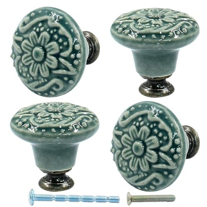 Piutouyar Green Ceramic Cabinet Knobs, 34mm / 1.3 Inch, 4Pcs - color: Green, size: 4 Pieces