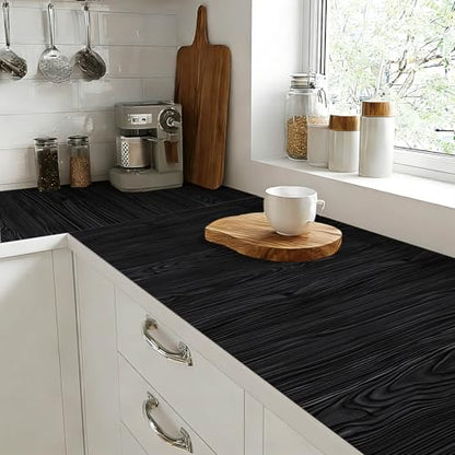 HOMETITUTE Black Wood Grain Stylish Peel Stick Wallpaper 15.7x39.4 Vinyl - color: Wallpaper#8