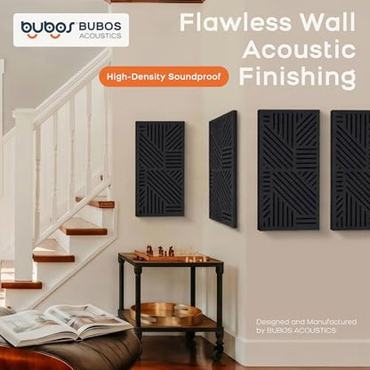BUBOS 4 Pcs Decor Acoustic Panel 23.6x11.8" Self Adhesive Acoustic Wall Art - color: Black