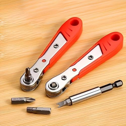 Steel Screwdriver, Suitable For Confined Spaces, Motorless, Red Right-Angle Tool With Ratchet Forward/Backward Function