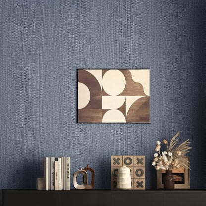 24"x393" Dark Blue Fabric Peel and Stick Linen Textured Wallpaper - color: Dark Blue