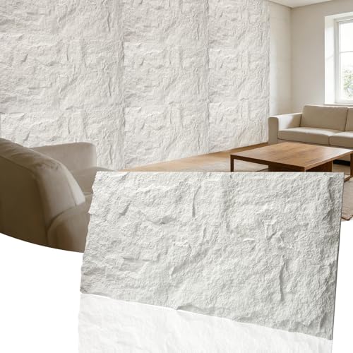 3D Faux Stone Wall Panels, 4-Pack Thicker PU, White Finish - color: White