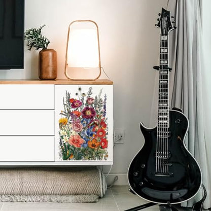 GLOBLELAND 3 Sheets Garden Flowers Rub on Transfer for Furniture 6×12 inch - style: Garden Flowers