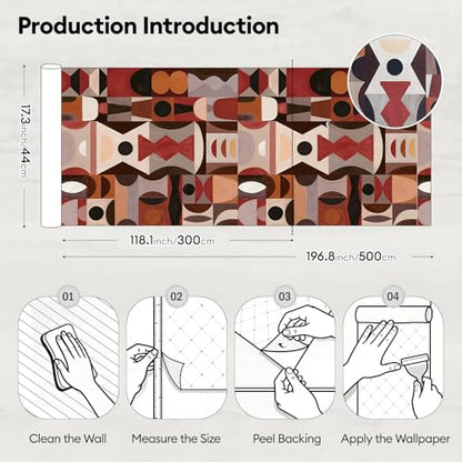 17"x196" Peel and Stick Wallpaper for Renter Friendly-Geometric Clay - color: Geometric Clay, size: 17"x196"