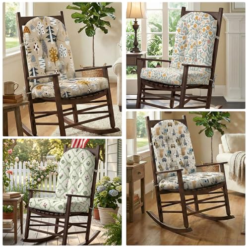 Custom Printing Rocking Chair Cushions Set - Non-Slip Adirondack Chair Cushions with Ties Indoor/Outdoor Rocking Chair Pad for Living Room, Bedroom, Balcony, Office - color: Custom Printing
